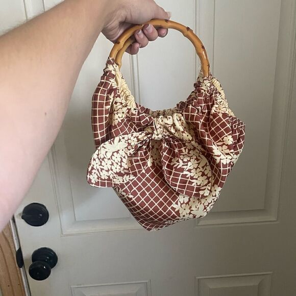 Anthropologie Floral Print Pippa Bag Wooden Handles - Picture 7 of 7